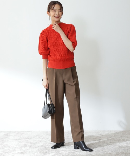 N.（N. Natural Beauty Basic）（エヌエヌナチュラルビューティーベーシック）の「◆柄編みパフニット（ニット/セーター・レディース・オフホワイト/モカ/レッド・MEDIUM）」の8枚目の写真