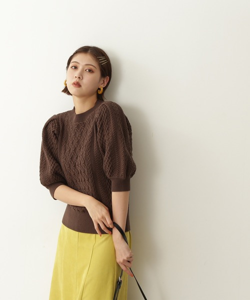 N.（N. Natural Beauty Basic）（エヌエヌナチュラルビューティーベーシック）の「◆柄編みパフニット（ニット/セーター・レディース・オフホワイト/モカ/レッド・MEDIUM）」の13枚目の写真