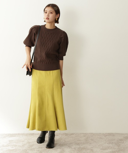 N.（N. Natural Beauty Basic）（エヌエヌナチュラルビューティーベーシック）の「◆柄編みパフニット（ニット/セーター・レディース・オフホワイト/モカ/レッド・MEDIUM）」の14枚目の写真