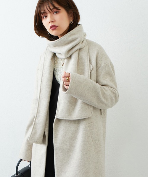 natural couture（ナチュラルクチュール）の「2022AWアイテム/マフラー付きレディコート（その他アウター・レディース・ブラック/ベージュ/ピンク/アイボリー/その他1・FREE）」の14枚目の写真