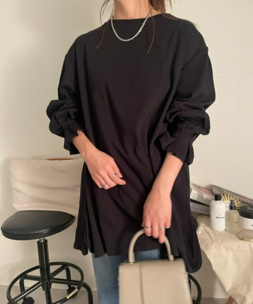 sakishimatokyo(サキシマトーキョー)の「ポンチ袖口タックチュニック(シャツ/ブラウス・レディース・ブラック/アイボリー・FREE)」の1枚目の写真