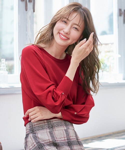 ANY SIS(エニィスィス)の「【洗える】タックポイント ニット(ニット/セーター・レディース・ライトグレー系/ダークグリーン系/ネイビー系/ふじ色系/レッド系・2)」の5枚目の写真