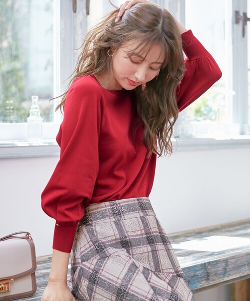 ANY SIS(エニィスィス)の「【洗える】タックポイント ニット(ニット/セーター・レディース・ライトグレー系/ダークグリーン系/ネイビー系/ふじ色系/レッド系・2)」の7枚目の写真