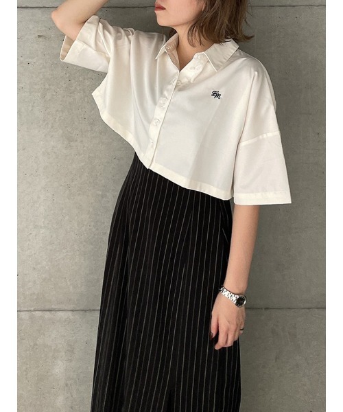 ENVYM（アンビー）の「エンブロイダリーショートＳＨ（Tシャツ/カットソー・レディース・ホワイト/ブラウン・FREE）」の2枚目の写真