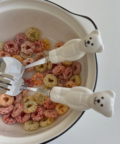 Made in I(メイドインアイ)の「ベアスプーン&フォークセット(カトラリー・レディース・ピンク/イエロー/ホワイト・FREE)」の1枚目の写真