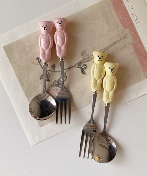 Made in I(メイドインアイ)の「ベアスプーン&フォークセット(カトラリー・レディース・ピンク/イエロー/ホワイト・FREE)」の4枚目の写真