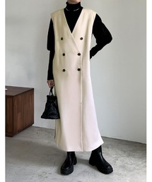 Re:EDIT | [2022A/W PRE ORDER][低身長サイズ有]ツイルバックデザイン2WAYロングジレジャケット(ノーカラージャケット)