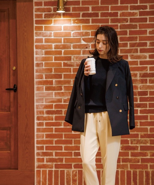 OPAQUE.CLIP（オペークドットクリップ）の「◆ケーブルニット【エクストラファインオーガニックコットン/WEB限定カラー】（ニット/セーター・レディース・ブルー/ライトグリーン/ブラウン系その他/ダークネイビー/ブラック系7/イエロー系7/ピンク系/ホワイト系・40/38/36）」の14枚目の写真