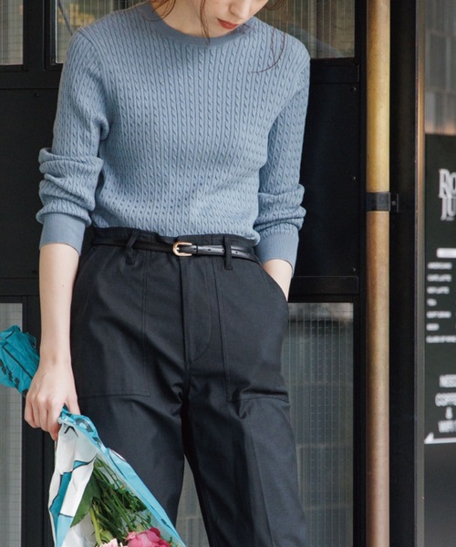 OPAQUE.CLIP（オペークドットクリップ）の「◆ケーブルニット【エクストラファインオーガニックコットン/WEB限定カラー】（ニット/セーター・レディース・ブルー/ライトグリーン/ブラウン系その他/ダークネイビー/ブラック系7/イエロー系7/ピンク系/ホワイト系・40/38/36）」の19枚目の写真