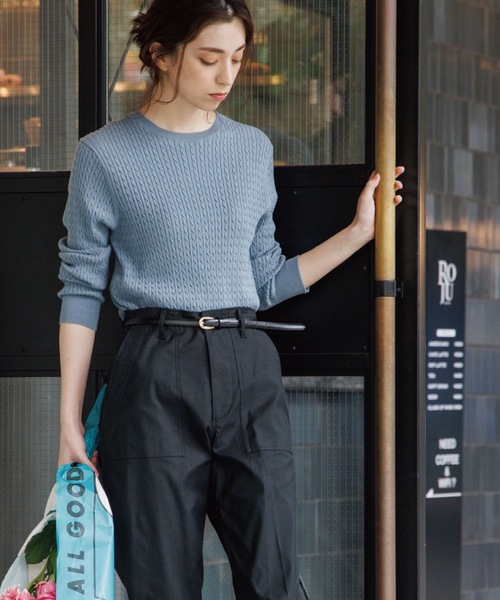 OPAQUE.CLIP（オペークドットクリップ）の「◆ケーブルニット【エクストラファインオーガニックコットン/WEB限定カラー】（ニット/セーター・レディース・ブルー/ライトグリーン/ブラウン系その他/ダークネイビー/ブラック系7/イエロー系7/ピンク系/ホワイト系・40/38/36）」の20枚目の写真