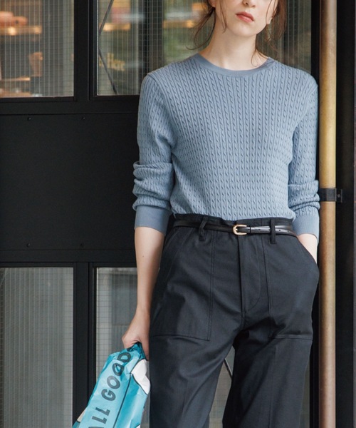 OPAQUE.CLIP（オペークドットクリップ）の「◆ケーブルニット【エクストラファインオーガニックコットン/WEB限定カラー】（ニット/セーター・レディース・ブルー/ライトグリーン/ブラウン系その他/ダークネイビー/ブラック系7/イエロー系7/ピンク系/ホワイト系・40/38/36）」の21枚目の写真