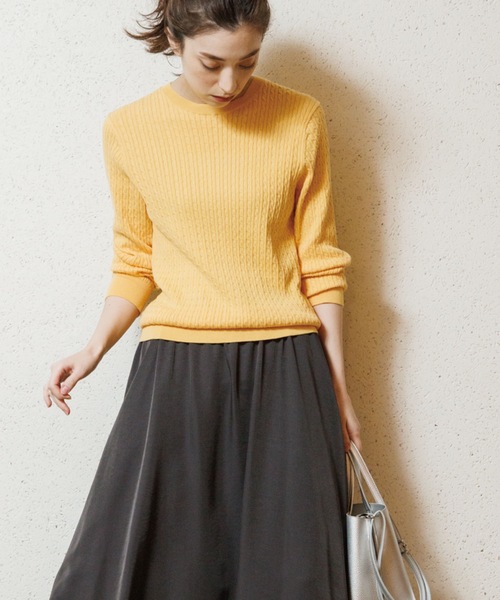 OPAQUE.CLIP（オペークドットクリップ）の「◆ケーブルニット【エクストラファインオーガニックコットン/WEB限定カラー】（ニット/セーター・レディース・ブルー/ライトグリーン/ブラウン系その他/ダークネイビー/ブラック系7/イエロー系7/ピンク系/ホワイト系・40/38/36）」の16枚目の写真