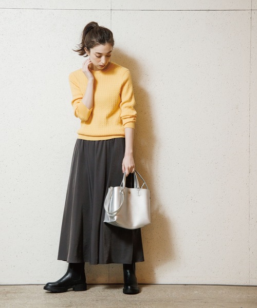 OPAQUE.CLIP（オペークドットクリップ）の「◆ケーブルニット【エクストラファインオーガニックコットン/WEB限定カラー】（ニット/セーター・レディース・ブルー/ライトグリーン/ブラウン系その他/ダークネイビー/ブラック系7/イエロー系7/ピンク系/ホワイト系・40/38/36）」の18枚目の写真