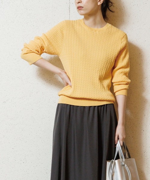 OPAQUE.CLIP（オペークドットクリップ）の「◆ケーブルニット【エクストラファインオーガニックコットン/WEB限定カラー】（ニット/セーター・レディース・ブルー/ライトグリーン/ブラウン系その他/ダークネイビー/ブラック系7/イエロー系7/ピンク系/ホワイト系・40/38/36）」の17枚目の写真