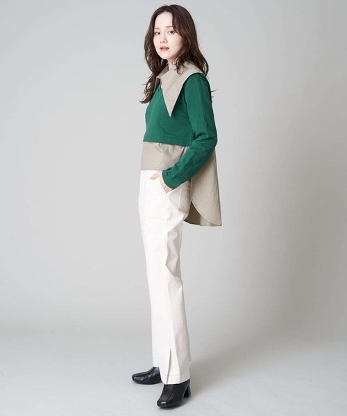 A de a.v.v（アードアー・ヴェ・ヴェ）の「ビッグカラーシャツドッキングスウェット（Tシャツ/カットソー・レディース・アイボリー/ブラック/グリーン・38/36）」の5枚目の写真