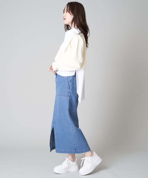 A de a.v.v（アードアー・ヴェ・ヴェ）の「ビッグカラーシャツドッキングスウェット（Tシャツ/カットソー・レディース・アイボリー/ブラック/グリーン・38/36）」の8枚目の写真