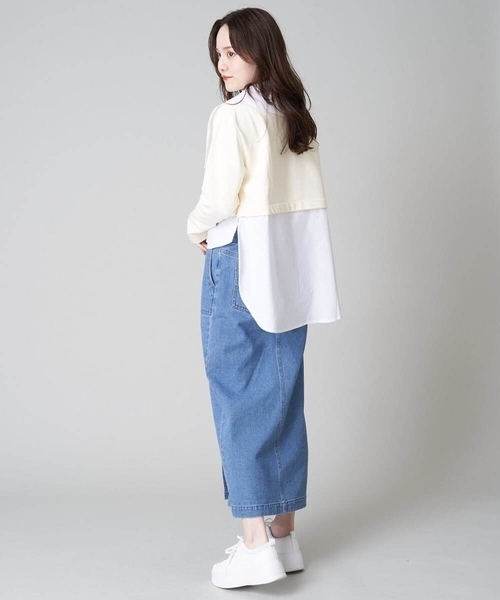 A de a.v.v（アードアー・ヴェ・ヴェ）の「ビッグカラーシャツドッキングスウェット（Tシャツ/カットソー・レディース・アイボリー/ブラック/グリーン・38/36）」の9枚目の写真