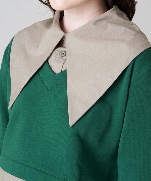 A de a.v.v（アードアー・ヴェ・ヴェ）の「ビッグカラーシャツドッキングスウェット（Tシャツ/カットソー・レディース・アイボリー/ブラック/グリーン・38/36）」の19枚目の写真