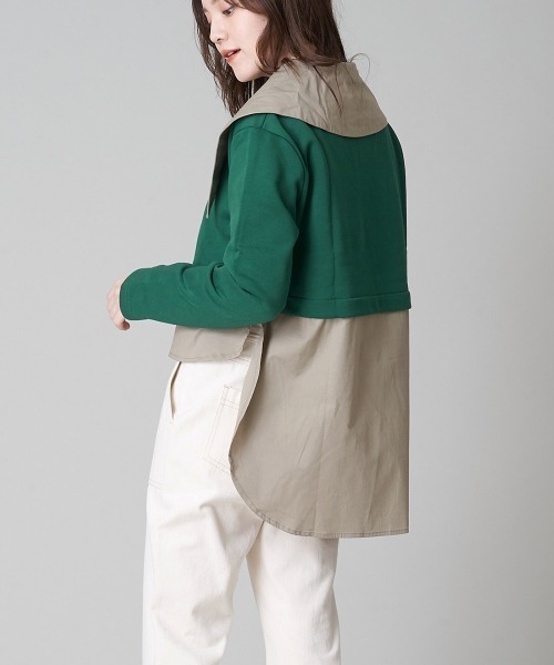 A de a.v.v（アードアー・ヴェ・ヴェ）の「ビッグカラーシャツドッキングスウェット（Tシャツ/カットソー・レディース・アイボリー/ブラック/グリーン・38/36）」の3枚目の写真