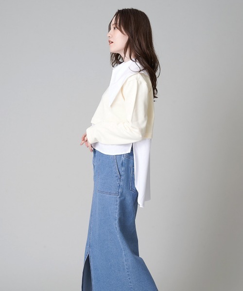 A de a.v.v（アードアー・ヴェ・ヴェ）の「ビッグカラーシャツドッキングスウェット（Tシャツ/カットソー・レディース・アイボリー/ブラック/グリーン・38/36）」の2枚目の写真