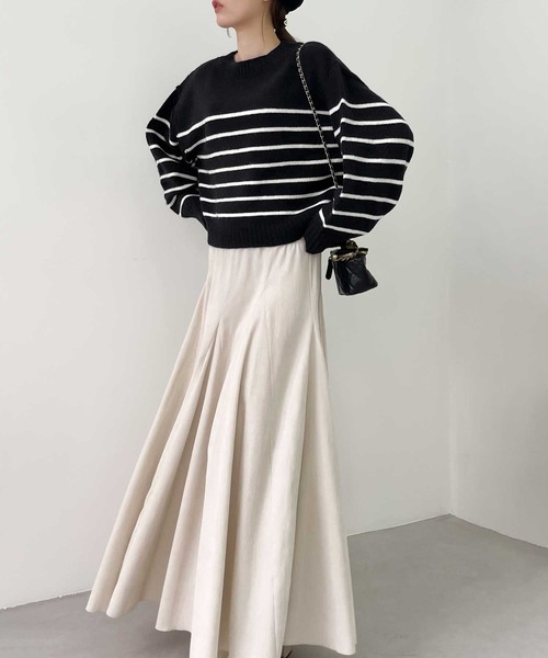 【milybilet】お洒落映え。アルパカタッチクロップド丈ボーダーニットプルオーバー