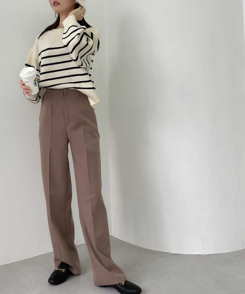 【milybilet】お洒落映え。アルパカタッチクロップド丈ボーダーニットプルオーバー