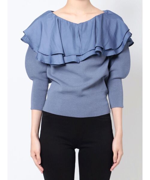 LAGUNAMOON（ラグナムーン）の「ラッフルカラーニットプルオーバー（ニット/セーター・レディース・アイボリー/ブラック/ブルー・FREE）」の6枚目の写真