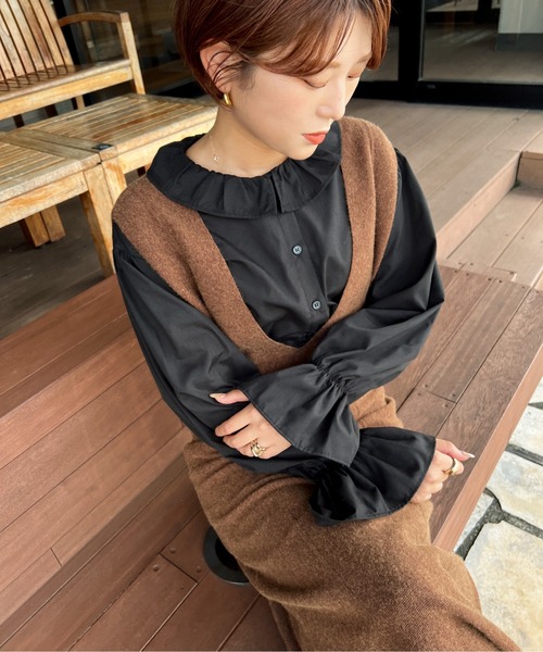 Ambre Ciel(アンブルシエル)の「フリル襟シャツ/【WEB/EC限定商品】(シャツ/ブラウス・レディース・ブラック/オフホワイト・FREE)」の6枚目の写真