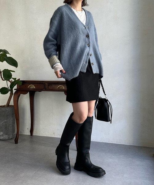 DouDou(ドゥドゥ)の「【WEB限定】シャギーニットカーディガン(ニット/セーター・レディース・ベージュ/オフホワイト/グリーン/ネイビー/パープル/チャコールグレー・FREE)」の8枚目の写真