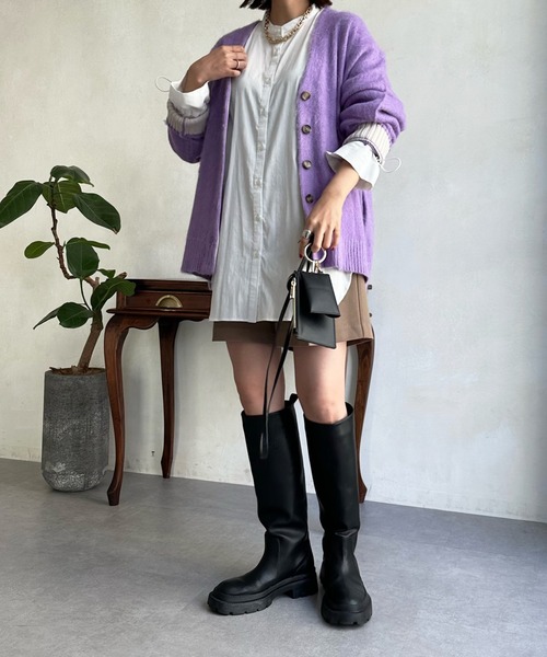 DouDou(ドゥドゥ)の「【WEB限定】シャギーニットカーディガン(ニット/セーター・レディース・ベージュ/オフホワイト/グリーン/ネイビー/パープル/チャコールグレー・FREE)」の14枚目の写真