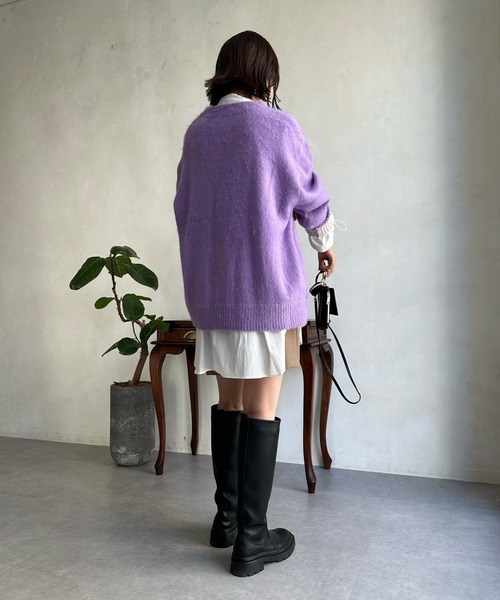 DouDou(ドゥドゥ)の「【WEB限定】シャギーニットカーディガン(ニット/セーター・レディース・ベージュ/オフホワイト/グリーン/ネイビー/パープル/チャコールグレー・FREE)」の18枚目の写真