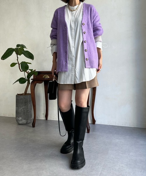 DouDou(ドゥドゥ)の「【WEB限定】シャギーニットカーディガン(ニット/セーター・レディース・ベージュ/オフホワイト/グリーン/ネイビー/パープル/チャコールグレー・FREE)」の17枚目の写真