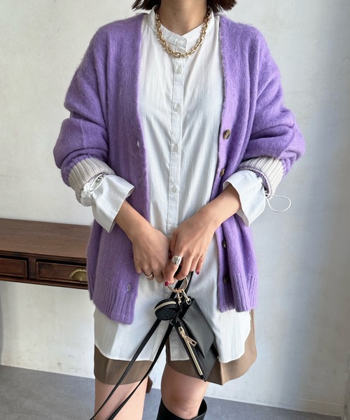 DouDou(ドゥドゥ)の「【WEB限定】シャギーニットカーディガン(ニット/セーター・レディース・ベージュ/オフホワイト/グリーン/ネイビー/パープル/チャコールグレー・FREE)」の20枚目の写真