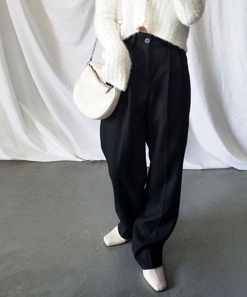 me+em select（ミームセレクト）の「【 新素材で新登場！ 】太ベルトハイウエストツイードタックスラックス（スラックス・レディース・アイボリー/ブラック/ブルー・SMALL/X-SMALL/MEDIUM/X-LARGE/LARGE）」の18枚目の写真