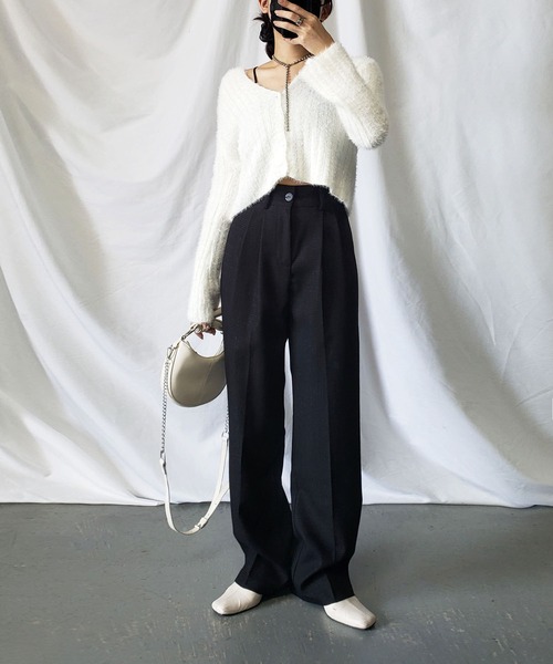 me+em select（ミームセレクト）の「【 新素材で新登場！ 】太ベルトハイウエストツイードタックスラックス（スラックス・レディース・アイボリー/ブラック/ブルー・SMALL/X-SMALL/MEDIUM/X-LARGE/LARGE）」の21枚目の写真