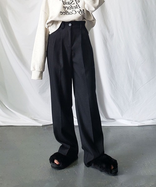 me+em select（ミームセレクト）の「【 新素材で新登場！ 】太ベルトハイウエストツイードタックスラックス（スラックス・レディース・アイボリー/ブラック/ブルー・SMALL/X-SMALL/MEDIUM/X-LARGE/LARGE）」の14枚目の写真