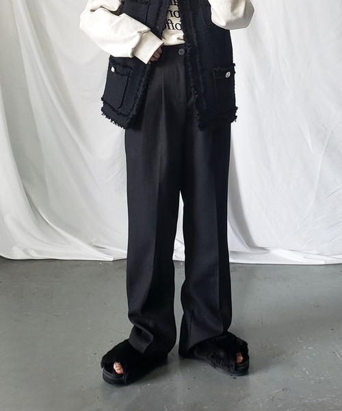 me+em select（ミームセレクト）の「【 新素材で新登場！ 】太ベルトハイウエストツイードタックスラックス（スラックス・レディース・アイボリー/ブラック/ブルー・SMALL/X-SMALL/MEDIUM/X-LARGE/LARGE）」の15枚目の写真