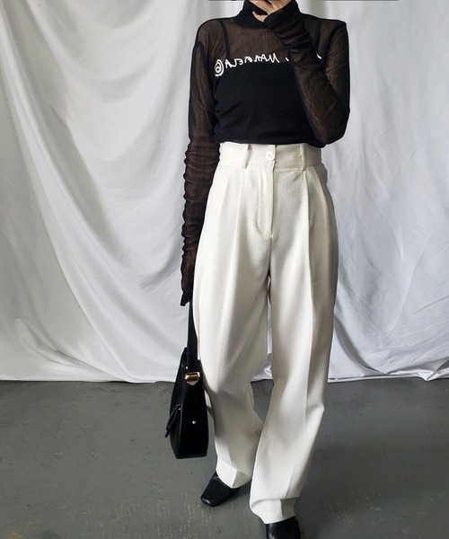 me+em select（ミームセレクト）の「【 新素材で新登場！ 】太ベルトハイウエストツイードタックスラックス（スラックス・レディース・アイボリー/ブラック/ブルー・SMALL/X-SMALL/MEDIUM/X-LARGE/LARGE）」の11枚目の写真