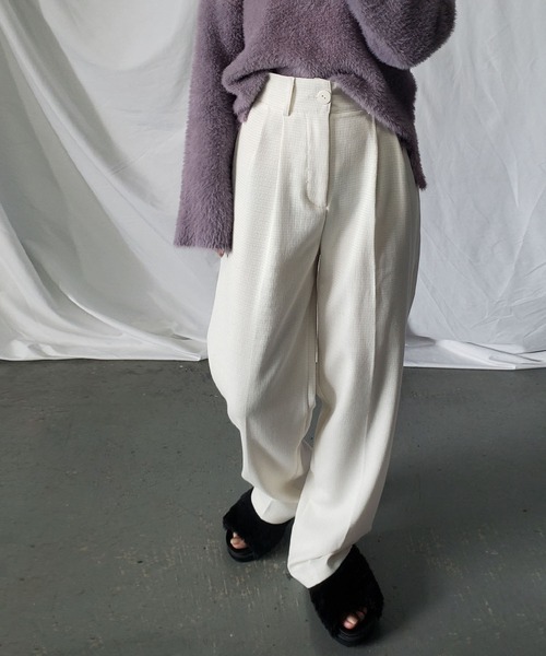 me+em select（ミームセレクト）の「【 新素材で新登場！ 】太ベルトハイウエストツイードタックスラックス（スラックス・レディース・アイボリー/ブラック/ブルー・SMALL/X-SMALL/MEDIUM/X-LARGE/LARGE）」の5枚目の写真