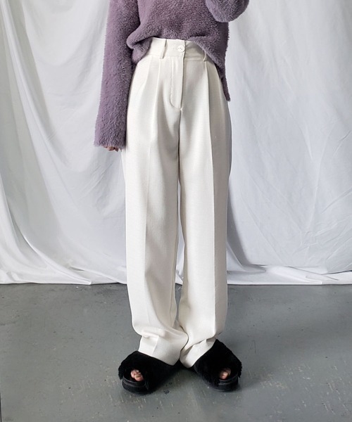 me+em select（ミームセレクト）の「【 新素材で新登場！ 】太ベルトハイウエストツイードタックスラックス（スラックス・レディース・アイボリー/ブラック/ブルー・SMALL/X-SMALL/MEDIUM/X-LARGE/LARGE）」の6枚目の写真