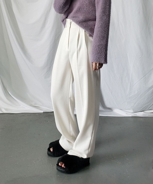 me+em select（ミームセレクト）の「【 新素材で新登場！ 】太ベルトハイウエストツイードタックスラックス（スラックス・レディース・アイボリー/ブラック/ブルー・SMALL/X-SMALL/MEDIUM/X-LARGE/LARGE）」の7枚目の写真