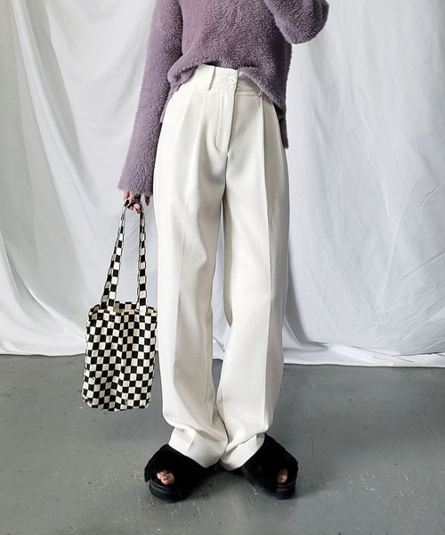 me+em select（ミームセレクト）の「【 新素材で新登場！ 】太ベルトハイウエストツイードタックスラックス（スラックス・レディース・アイボリー/ブラック/ブルー・SMALL/X-SMALL/MEDIUM/X-LARGE/LARGE）」の8枚目の写真