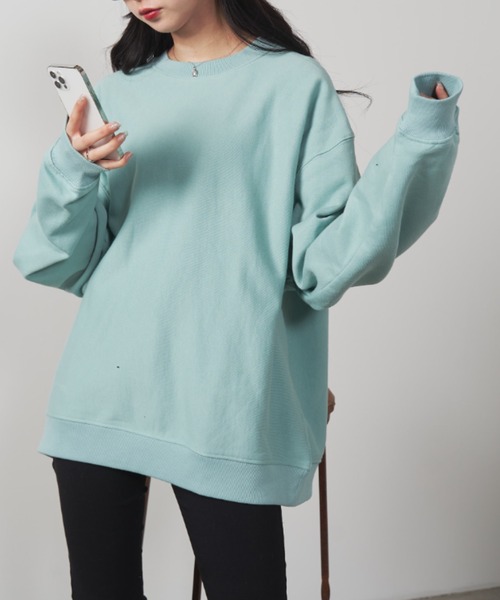 OLUPIC（オルピック）の「OLUPIC/【WEB限定】裏起毛カラーBIGプルオーバー（スウェット・レディース・グリーン系その他/ホワイト/サックスブルー/ライトピンク/ブラック/ベージュ/ライトベージュ・MEDIUM/LARGE）」の5枚目の写真