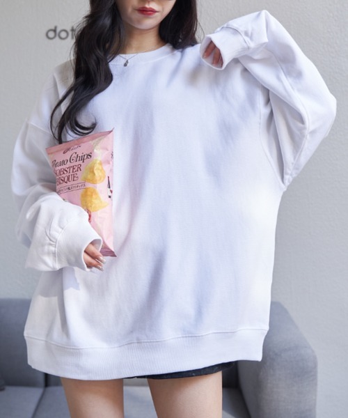 OLUPIC（オルピック）の「OLUPIC/【WEB限定】裏起毛カラーBIGプルオーバー（スウェット・レディース・グリーン系その他/ホワイト/サックスブルー/ライトピンク/ブラック/ベージュ/ライトベージュ・MEDIUM/LARGE）」の2枚目の写真