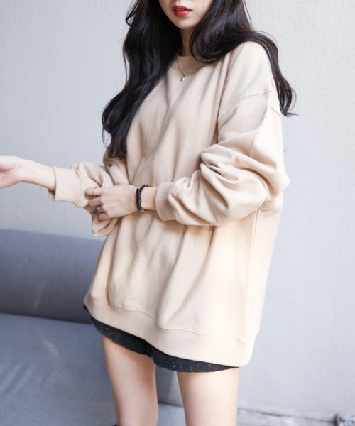 OLUPIC（オルピック）の「OLUPIC/【WEB限定】裏起毛カラーBIGプルオーバー（スウェット・レディース・グリーン系その他/ホワイト/サックスブルー/ライトピンク/ブラック/ベージュ/ライトベージュ・MEDIUM/LARGE）」の4枚目の写真