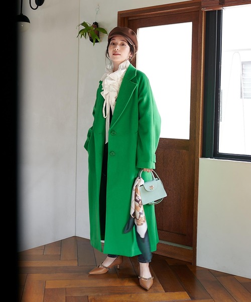 Three Four Time（ｽﾘｰﾌｫｰﾀｲﾑ）の「シングルカラーコート（チェスターコート・レディース・グリーン/イエロー・FREE）」の9枚目の写真