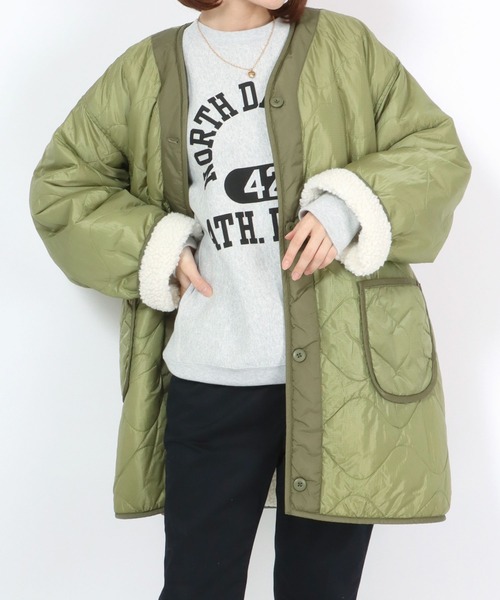 Alpha Industries(アルファインダストリーズ)の「ALPHA INDUSTRIES(アルファインダストリーズ)ボア×キルティングジャケット リバーシブル2way(ノーカラージャケット・レディース・オフホワイト/ブラック・M/L)」の3枚目の写真