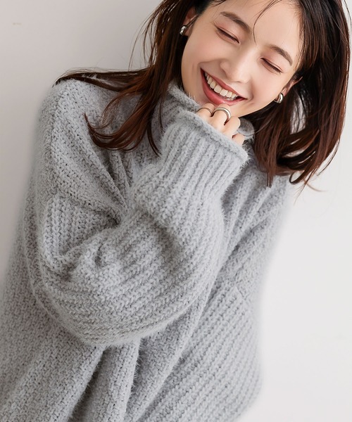 KOBE LETTUCE（コウベレタス）の「シャギーモックネックニットトップス（ニット/セーター・レディース・ピンク/グレー/アイボリー/ライトブルー/モカ・FREE）」の4枚目の写真