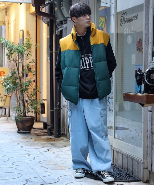 SPINNS(スピンズ)の「【ビックシルエット】ジップアップ 切り替えフェイクダウンベスト(ベスト・メンズ・ブラック×グリーン/ネイビー系/ブラック/グリーン系その他・M/L)」の12枚目の写真