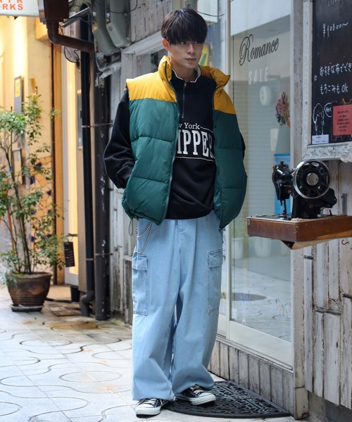 SPINNS(スピンズ)の「【ビックシルエット】ジップアップ 切り替えフェイクダウンベスト(ベスト・メンズ・ブラック×グリーン/ネイビー系/ブラック/グリーン系その他・M/L)」の10枚目の写真